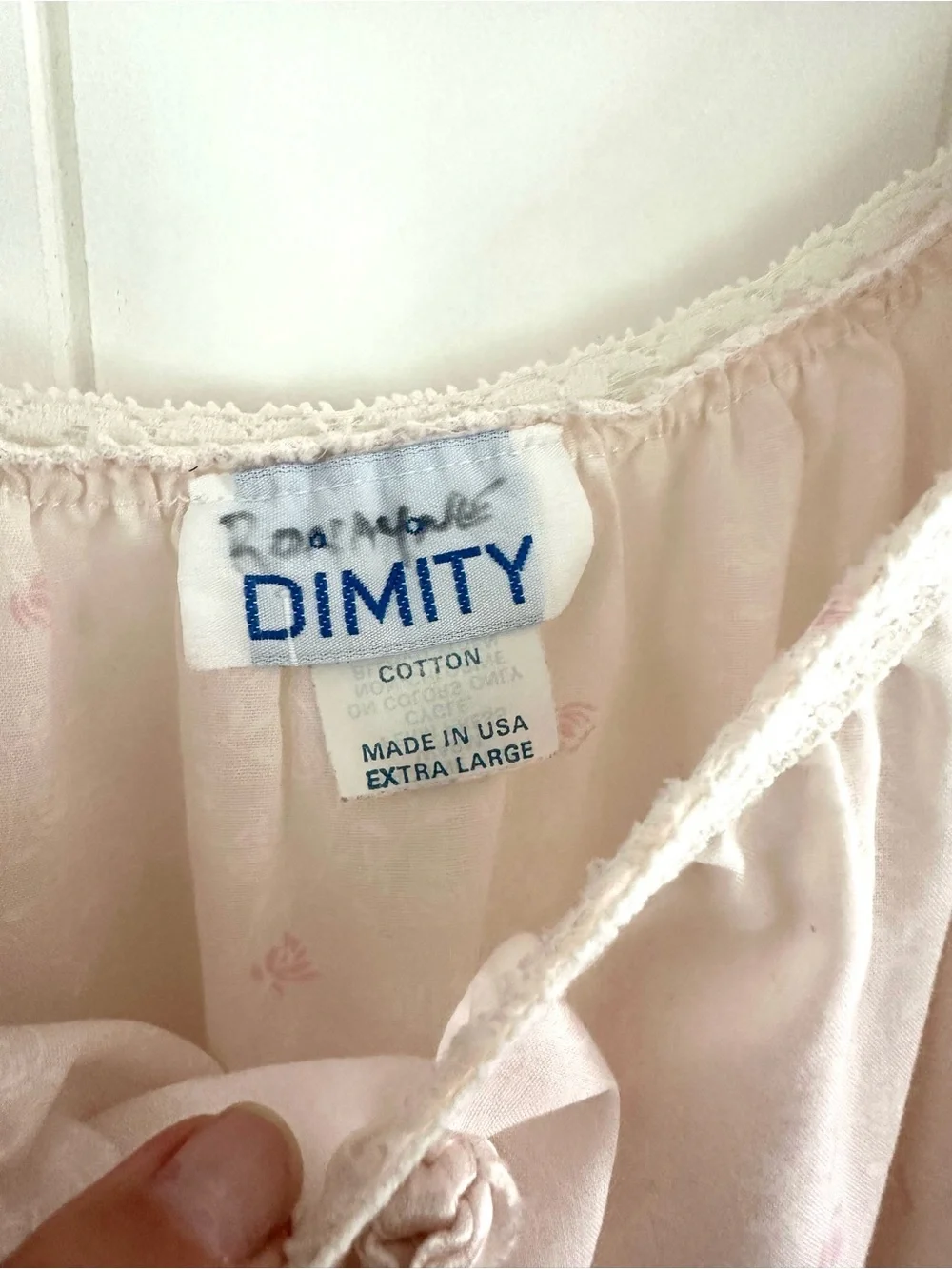 Vintage 1980’s Dimity Light Pink Floral Nightgown with Lace Trim - minor stains